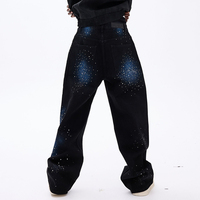 Pantalon en jean décontracté pour homme de marque américaine tendance - Imprimé ciel étoilé coloré, style rétro, coupe large, délavé vintage