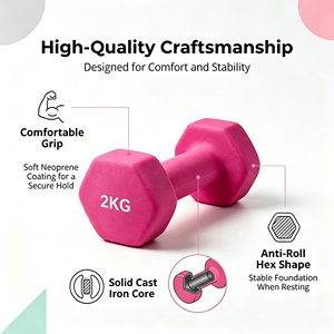 Haltère hexagonal en PVC enduit <span class=keywords><strong>de</strong></span> 2 kg avec surface antidérapante et plateau <span class=keywords><strong>de</strong></span> rangement, design compact pour les petites salles <span class=keywords><strong>de</strong></span> sport à domicile et les appartements - Product Image 4