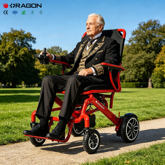 Dragon OEM ODM Electric Wheelchair Four Wheels Remote Control Lightweight Foldable Power Wheelchair