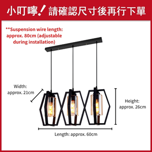 Luminaire suspendu hexagonal à 3 lumières, abat-jour en verre transparent industriel pour îlot de cuisine - Product Image 3