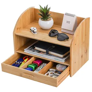 Benutzer definierte Aufbewahrung Schreibtisch Zubehör Büro Schreibtisch Veranstalter Bambus Holz Schreibtisch Organizer mit Datei Organizer für Büro