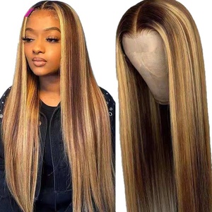 Perruque longue pour femmes, style européen et américain, très vendue, en fibre synthétique haute température, avec dentelle frontale, couleur piano, raie au milieu - Product Image 5