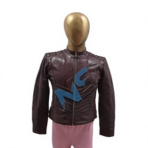 Women's Maroon Sheep Skin Genuine Knitted Biker Racer <b>Jacket</b> Slim Fit Lightweight Quilted Waist Padded Shoulders Cotton Lining - Product Image 1
