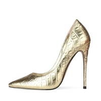 Chaussures à talons aiguilles pour femmes, argentées, en PU métallisé, effet crocodile, bout pointu, talons hauts, chaussures sexy pour femmes, chaussures de soirée