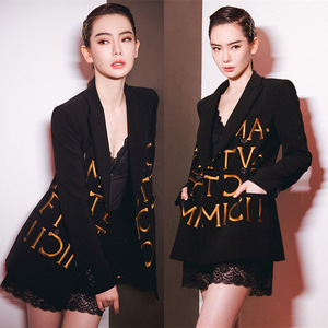 Mantel modis untuk wanita <span class=keywords><strong>Blazer</strong></span> huruf bordir hitam pakaian wanita penjualan laris setelan wanita - Product Image 2