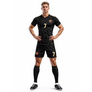 Jersey Sepak Bola Klub Pria Berkualitas Tinggi Custom, Celana Pendek Sepak Bola Dewasa, Cetak Transfer Panas, Bahan Mesh Bernapas 100% Poliester - Product Image 3