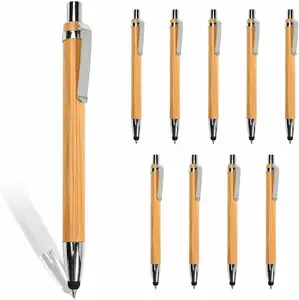 竹制伸缩圆珠笔触控笔2合1环保笔礼品书写办公学校用品