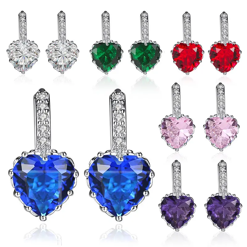 CAOSHI Luxus weibliche kleine Herz Ohrringe Silber Farbe Clip Ohrringe für Frauen Kristall Farbe Stein süße Herz Ohrringe Silber