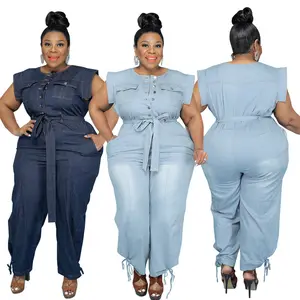 Wholesale Summer Sexy Short Sleeve Overalls Front Buttons Corset Plus Size Jumpsuit En Jeans Blue Jean Denim Romper Woman