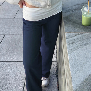 Women's Foldover Waist Wide Leg Pants, High Waist Flared Lounge Flared Minimalist Casual Yoga Trousers - Product Image 3