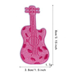 Iron on Embroidery Hot pink Color Violin <b>Fire</b> Heart Clock Boots Lighter Leopard Sunglass Guitar Patch for Clothes Hat Bag - Product Image 3