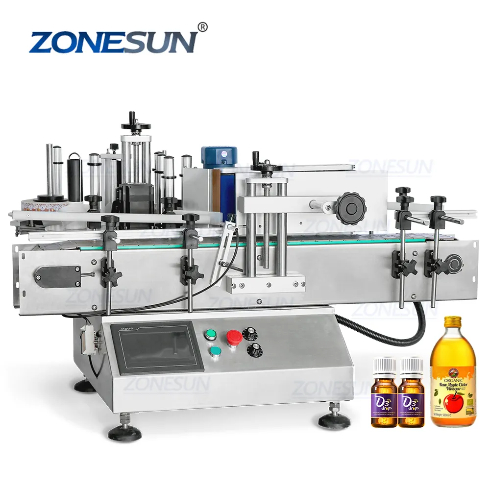 ZONESUN ZS-TB150 Vial Glass Jar Tabletop Can Sticker Wine Water Bottle Automatic Round Bottle Labeling Machine For Round Bottles