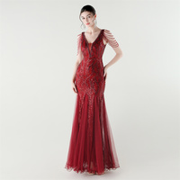 33337 #2025 nouvelle jupe en tulle perlé à épaules dénudées à col en v, robe de soirée luxueuse à paillettes amincissante