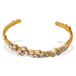 Bracelet ouvert géométrique en zircon plaqué or pour femme, bijoux de fête en alliage de zinc avec sertissage en canal, design irrégulier - Product Image 5
