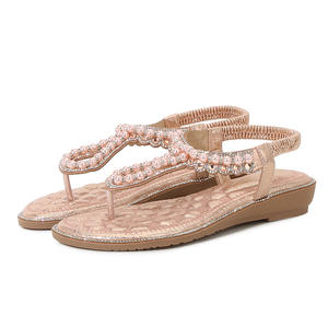 Mode été bohème <span class=keywords><strong>strass</strong></span> sangle sandales plates perles brillantes confortable paillettes tongs string sandales pour les femmes - Product Image 1