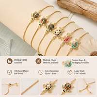 Bracciale OEM ODM con Ciondolo Tartaruga Marina Smaltata Colorata in Rame, Placcato Oro 18K, con Zirconi e Catena Scorrevole Regolabile, Gioielli Oceanici all'Ingrosso