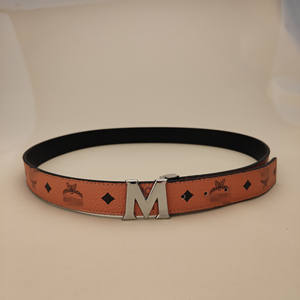 2025 定制男士牛皮真皮透气腰带纯黄铜拉丝<span class=keywords><strong>M</strong></span>字母休闲风格合金扣3.5厘米宽 - Product Image 2