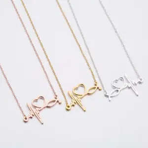 Criativo Aço Inoxidável Estetoscópio Colar para Médicos e Enfermeiros Coração ECG Clavícula Link <span class=keywords><strong>Chain</strong></span> Gift Jewelry - Product Image 1