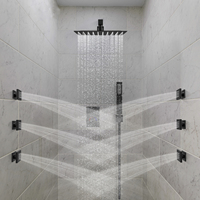 Ensemble de robinet de bec de baignoire cascade à montage mural noir modèle de système de douche de pluie à poignée unique