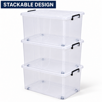 Boîte de rangement transparente en PP 70L pour placard, chambre, buanderie – Conteneur empilable pour serviettes et literie