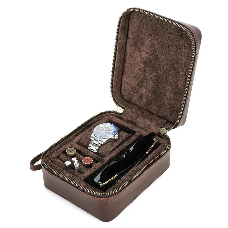 Leather Watch Pouch Multi-functional Travel Portable Glasses Watch Jewelry Storage Box Anti-drop Leather Watch Box