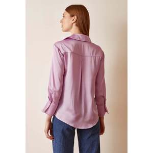 Camisa Básica de Satén para Mujer, Color Lila, con Botones, Estilo Clásico para el Día a Día - Product Image 4