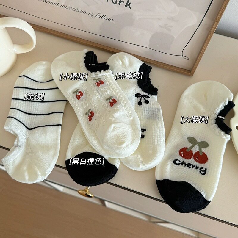 Women's ankle socks [Big and Small Cherry]