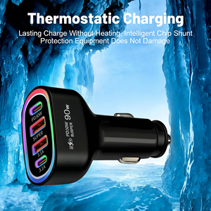 Allume-cigare universel 90W pour <span class=keywords><strong>voiture</strong></span>, <span class=keywords><strong>chargeur</strong></span> <span class=keywords><strong>4</strong></span> ports USB PD 30W Super Charge, lumière RGB, multi-appareils, vente en gros, OEM ODM - Product Image 4