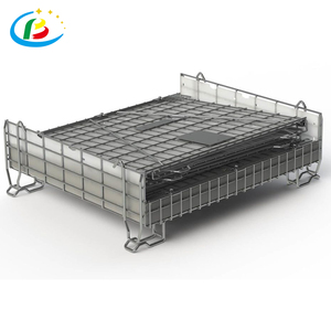 Lưu trữ gấp hộp kim loại có thể khóa lồng Kệ thùng với thầu dầu công nghiệp kim loại <span class=keywords><strong>Pallet</strong></span> dây cán xe nâng giỏ lồng Thùng - Product Image 3