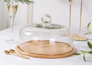 Nouvellement amélioré fond rotatif crème pâtisserie présentoir <span class=keywords><strong>verre</strong></span> dôme bois Dessert <span class=keywords><strong>plateau</strong></span> 32CM assiette à gâteau - Product Image 4