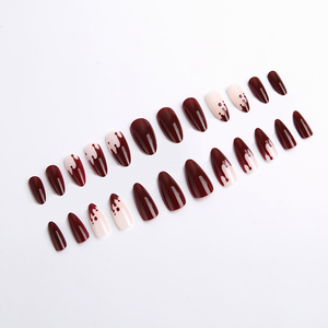 Uñas Postizas en Forma de Almendra Color Borgoña con Puntas Vintage Minimalistas, Acabado Natural Brillante, Juego de Uñas Postizas Reutilizables - Product Image 2