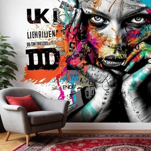 Éclaboussures de peinture lumineuses et colorées personnalisées sur la décoration murale de <span class=keywords><strong>papier</strong></span> peint de graffiti de visage de femme - Product Image 2