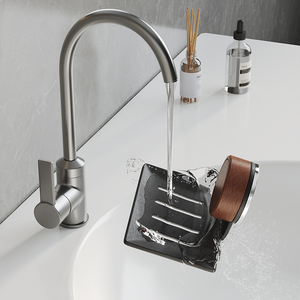 Soporte de jabón de madera de nogal Sea Shark con escurridor metálico para montar en la pared para tocador de baño - Product Image 2