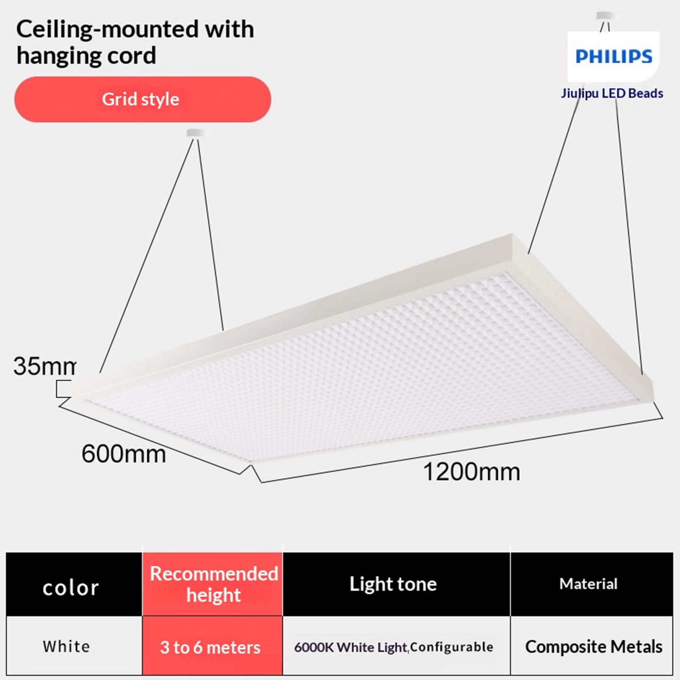 Panneau de grille blanche - 600 * 1200