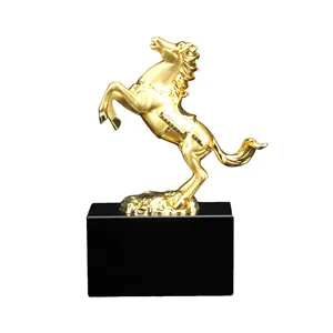 Custom Golden Metal Horse Trophy With K9 Crystal Base Global Ball Award For Souvenir Business Gifts Crafts As Office Desk Sets