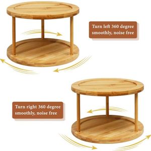 Estante giratorio de bambú de doble capa para condimentos, soporte para botellas de especias, estante de almacenamiento de cocina - Product Image 5