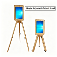 Professionele retro houten fotohokje met dubbele touchscreen, vintage houten selfie-kiosk, DSLR camera, iPad, direct printen