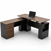 Bureau de direction de luxe en L, motorisé, réglable en hauteur (assis-debout), avec tiroirs, pour vente en gros
