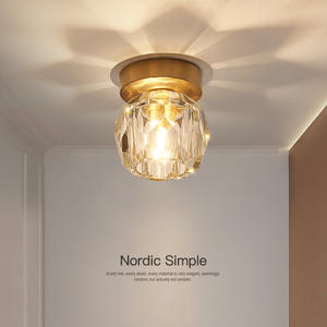 Lámpara de Techo LED de Cristal y Cobre, Estilo Nórdico Moderno Minimalista, para Balcón, Entrada, Pasillo - Product Image 1