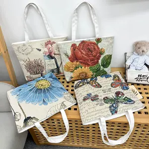 卸売両面刺繍ゴールドシルクショルダーハンドバッグ屋外収納トートバッグ内ポケット付き