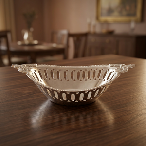 Panier à fruits en acier inoxydable plaqué argent - Panier à pain plaqué argent - Panier de service plaqué argent - Plaqué argent antique - Product Image 4