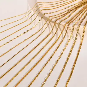 Collar de mujer de eslabones cubanos de cuerda sin deslustre, cadenas de acero inoxidable chapadas en oro para la fabricación de joyas