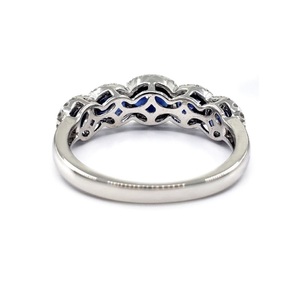Bijoux fins Anniversaire Mariage Haute qualité Or blanc massif 18 carats Véritable diamant Pierre précieuse Saphir bleu ovale Demi-alliance Cadeau - Product Image 2