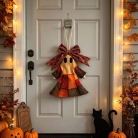 Ornement fantôme vintage en tissu patchwork avec nœud, décoration suspendue pour Halloween, pendentif pour arbre, mur, maison, fête