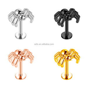 Labret personnalisé en acier inoxydable pour <span class=keywords><strong>piercing</strong></span> des <span class=keywords><strong>l</strong></span>èvres et des oreilles, accessoires corporels unisexes, motif araignée - Product Image 6