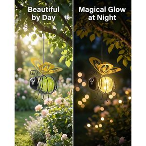 Lámpara Solar Colgante con Forma de Abeja, Cuerpo de Vidrio Amarillo, LED Brillante, IP65 Impermeable, Decoración de Jardín de Plástico para Exteriores - Product Image 2