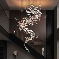Lustre suspendu LED en verre personnalisé KALUX, style moderne, hauteur réglable, bleu blanc chaud, pour hôtel, villa, centre commercial, escalier haut