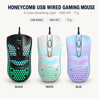 Souris de jeu ergonomique filaire USB Honeycomb pour droitiers, lumière respirante 4 couleurs, 1600 DPI, 4 boutons pour PC portable