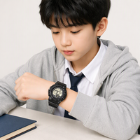 Jam Tangan Olahraga Digital Hitam Kronograf Tiga Sensor Lampu LED Backlit untuk Pelajar Anak-anak