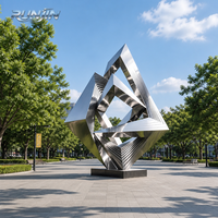 Sculpture géométrique en acier inoxydable poli miroir, cube abstrait en métal pour extérieur, art public, fabricant sur mesure